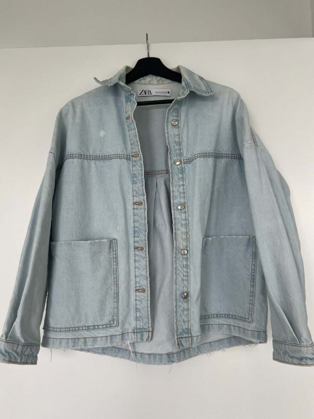 Zara Oversized Denim Jacket XS | Light Wash Utility Shacket Minimalist Street St